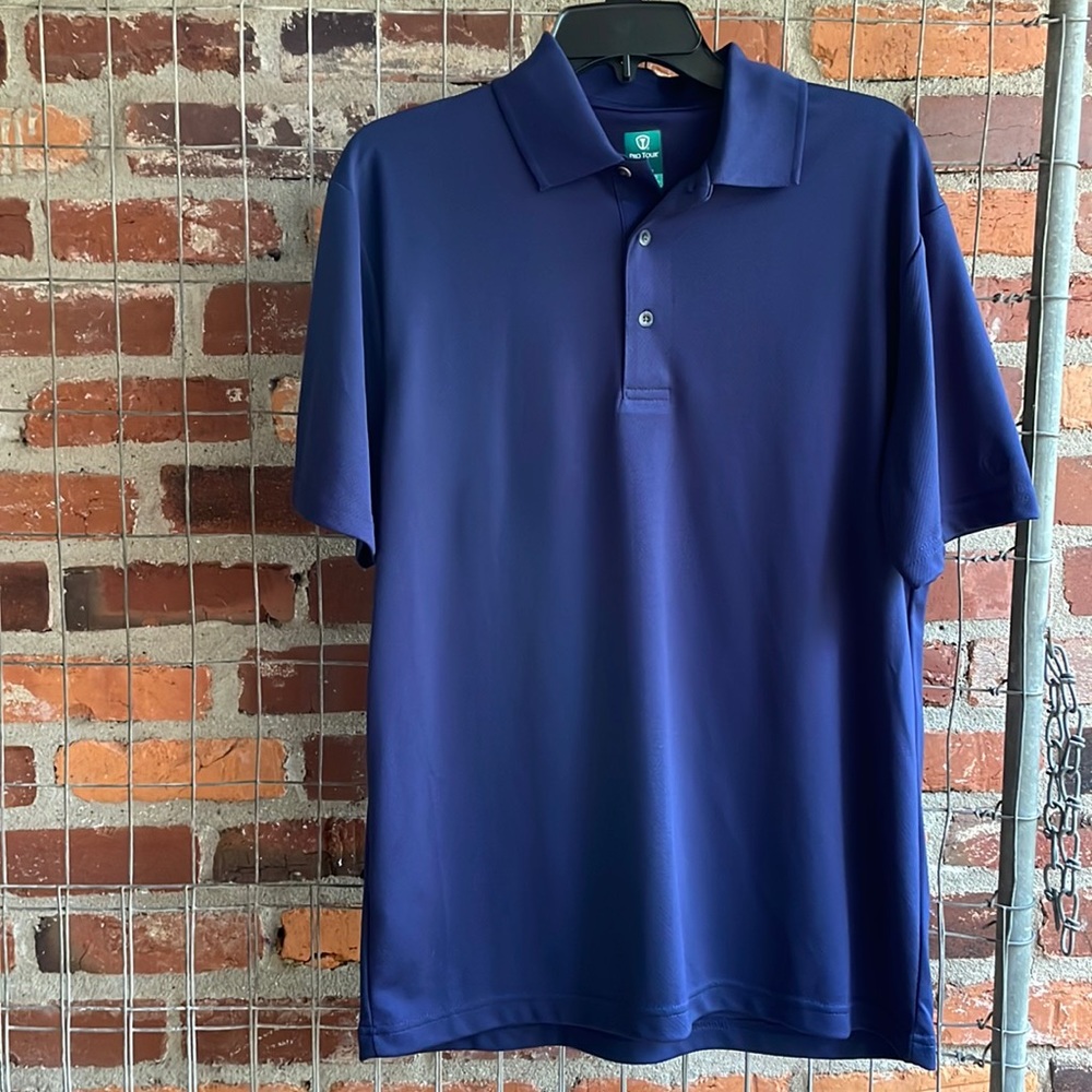 Pro Tour Solid Navy Blue Polyester Collared Golf Shirt